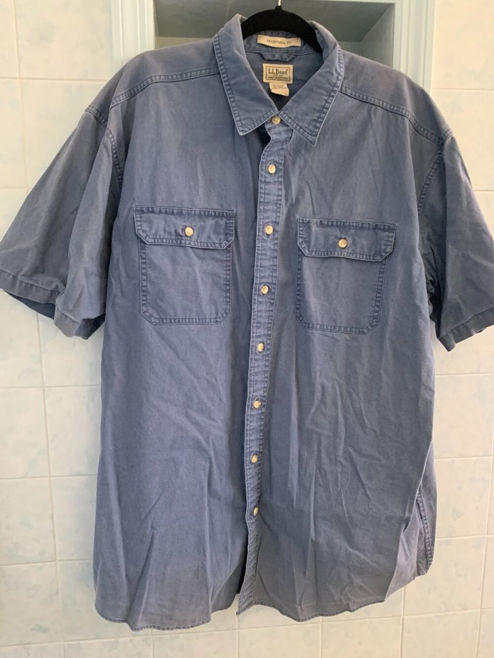 LLBean XL TALL Blue Short Sleeve Cotton Shirt
